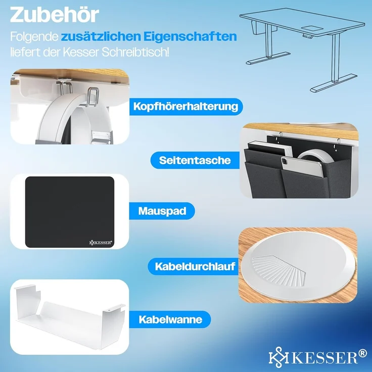 KESSER® Höhenverstellbarer Schreibtisch elektrisch, Ergonomisch Steh-Sitz Schreibtisch, 3-Funktions-Memory Steuerung, Inkl. 360° Rollen & USB-Ladeanschluss, Computertisch für Homeoffice Beige, 160 x 70 cm – Bild 2
