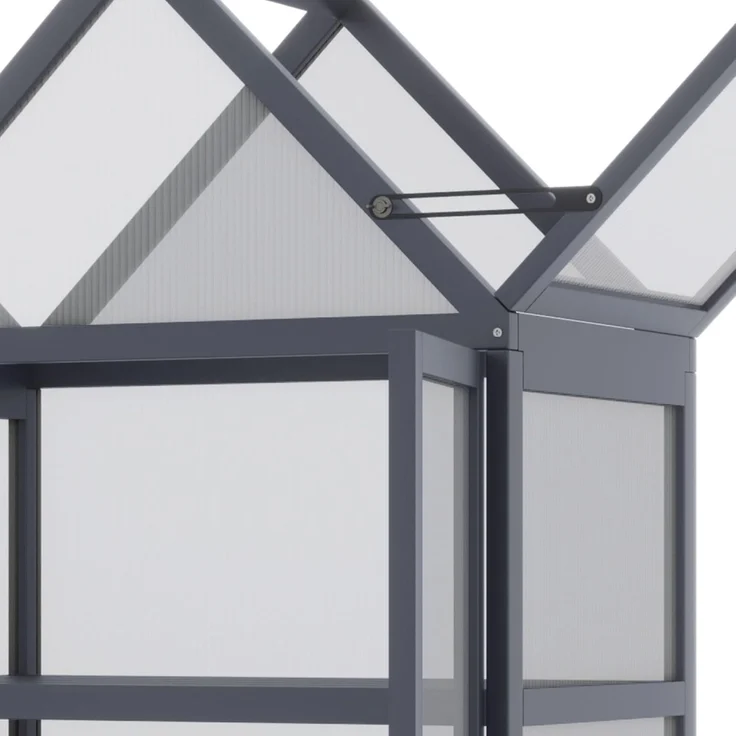 Outsunny Gewächshaus, Tannenholz, Polycarbonat, Grau, 70,5L x 42B x 132H cm – Bild 6