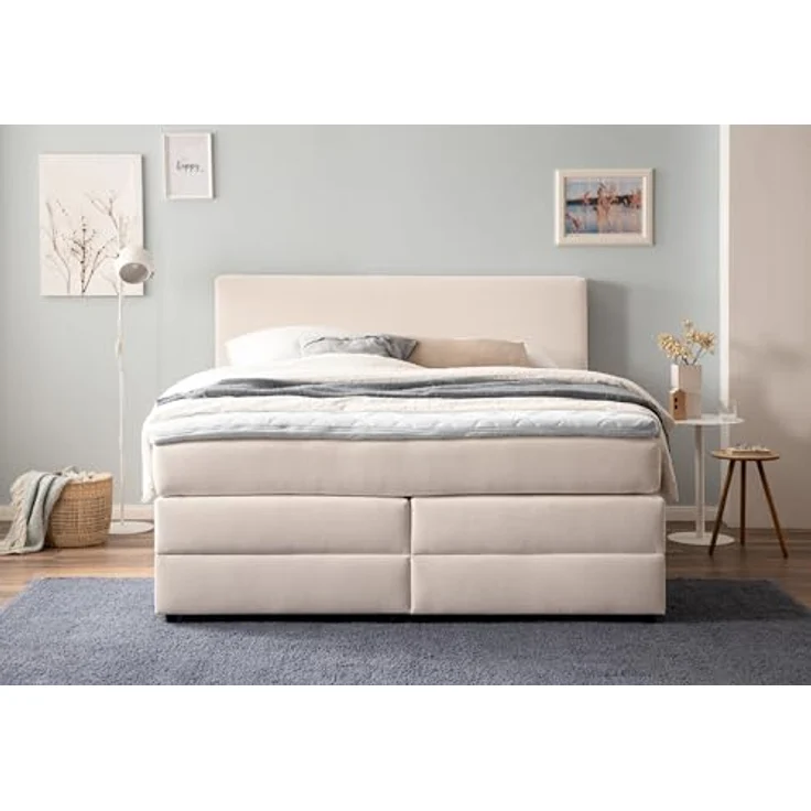 Belanoti Boxspringbett LOFT (Boxspringbett 160x200 mit Bettkasten, 7-Zonen Taschenfederkern Matratze inklusive Visco Topper), Bett 160x200 in der Farbe Beige H2/H3 Polsterbett – Bild 7