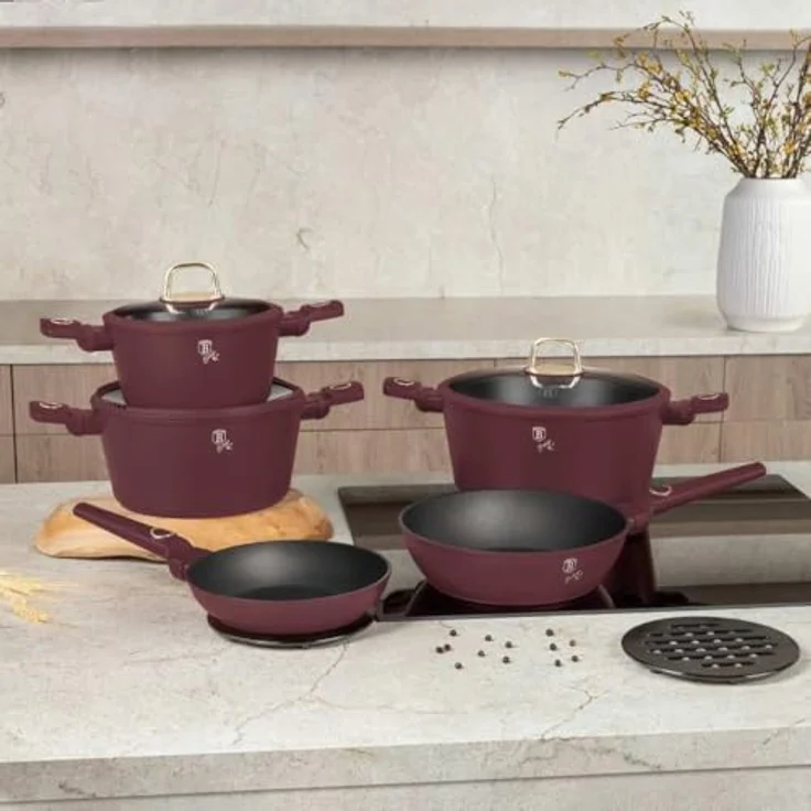 BerlingerHaus Topf-Set Kochset, 10-teilig, bordeaux, Titan-Antihaft, für alle Herdarten, umweltfreundlich, blei- und cadmiumfrei – Bild 2