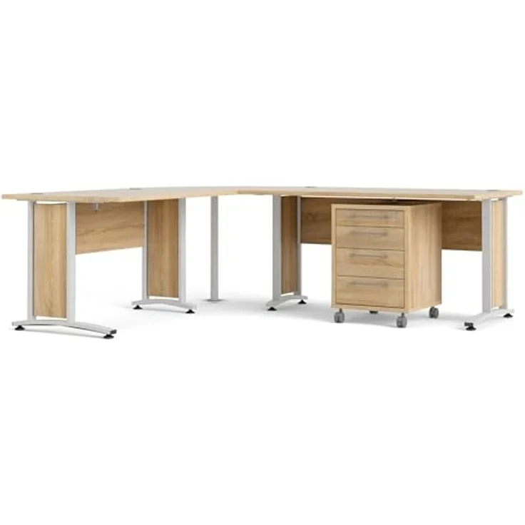 Dmora - Schreibtisch Mirella, Mehrzweckschreibtisch, Bürotisch für PC, Eckschreibtisch, 230x200 h75 cm, Eiche und Weiß – Bild 4