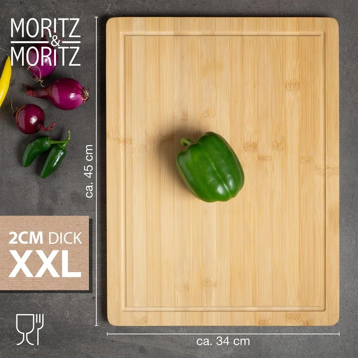 Moritz & Moritz Schneidebrett Schneidebrett Groß, Bambus, (45x34 cm, 1-St), mit Saftrille – Bild 3