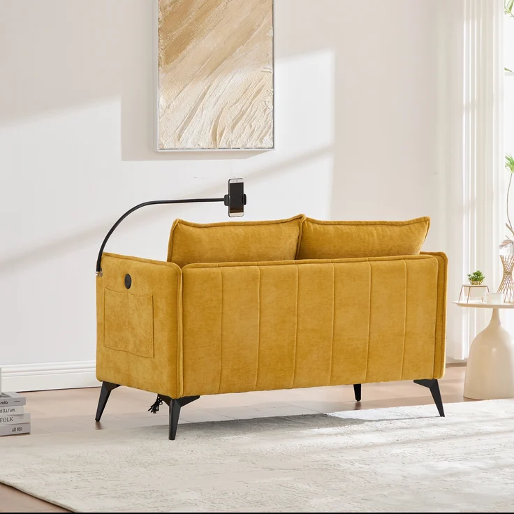 LVHOM 2-Sitzer Sofa mit Handyhalter und USB, Doppelsofa mit Seitentaschen, Polstersofa Zweisitzer mit Chenille Bezug, Gelb – Bild 9