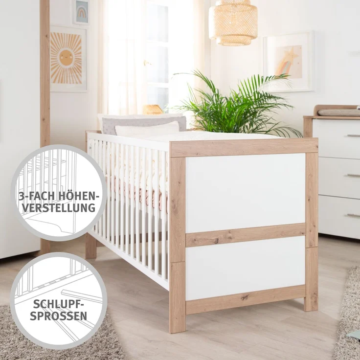 roba Kombi-Kinderbett 'Malo' 70 x 140 cm - 3-fach höhenverstellbar - 3 Schlupfsprossen - Weiß – Bild 6