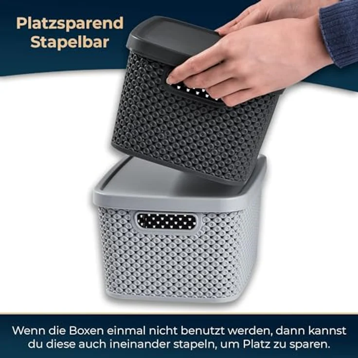 astor24 Aufbewahrungsbox 3er Set Aufbewahrungskorb mit Deckel Box Kiste Regalkorb Organizer (3er Set, 3er Set 13 Liter Aufbewahrungskörbe mit Deckel in aquamarin), erhältlich in 4 Größen und verschiedenen Farben – Bild 4