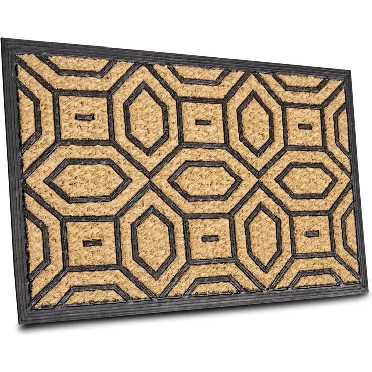 Hanse Home Fußmatte Kokos und Gummi für Innen und Außen - Outdoor Schmutzfangmatte Natur, Outdoor Geometrisches Muster, Wetterfest und rutschfest für Flur, Terrasse, Eingangsbereich - 45x75cm