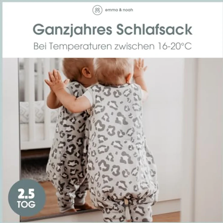 emma & noah Baby Schlafsack mit Füßen 2.5 TOG, Strampelsack für den Herbst und Winter, Bio-Baumwolle, Oeko-TEX Zertifiziert, Kuscheliger Schlafsack für Neugeborere (Punkte Mint, 80 cm) – Bild 3