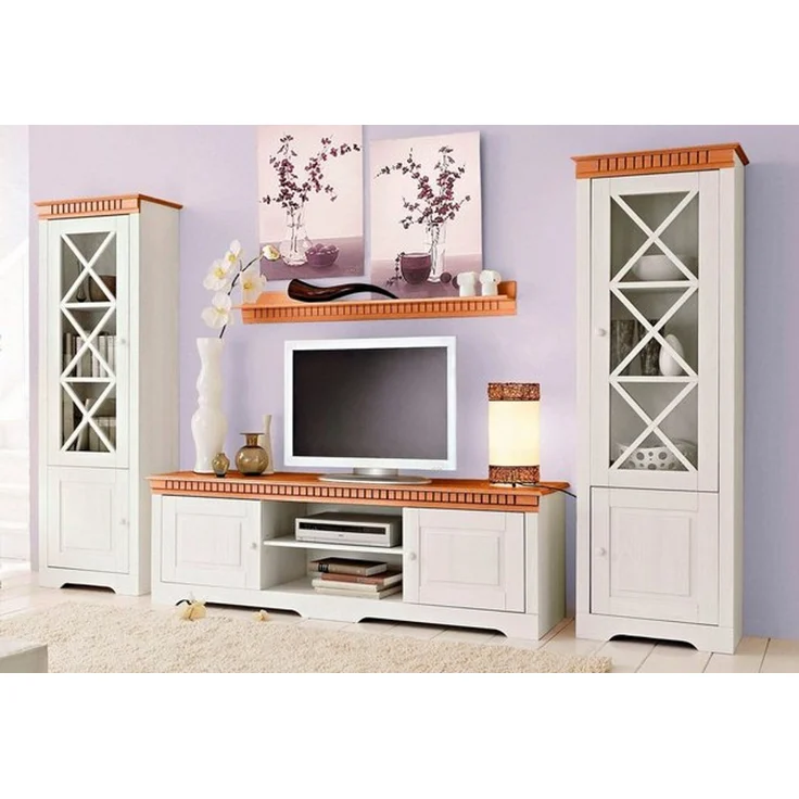 OTTO home Wohnwand Lisa, (Set, 3-St), bestehend aus zwei Vitrinen und einem Lowboard, massives Kiefernholz – Bild 2