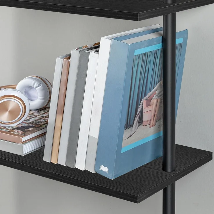 Leiterregal 6stöckig Bücherregal 39 x 24 x 200,5 cm Schwarz – Bild 5