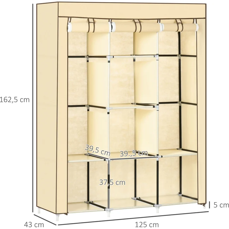 CHICFURN Kleiderschrank 125x162,5x43 cm mit 2 Kleiderstangen und 8 Einlegeböden – Beige – Bild 7