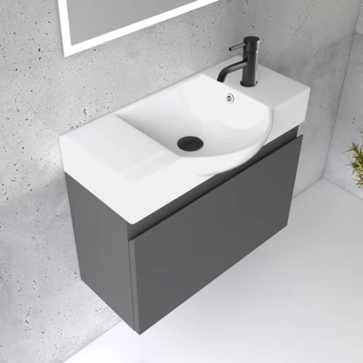 Alpenberger Badmöbel-Set Waschbecken mit Unterschrank 55 cm Breit, (Badezimmermöbel Waschtisch, Badschrank Schmal), Waschbeckenunterschrank mit Softclose – Bild 2