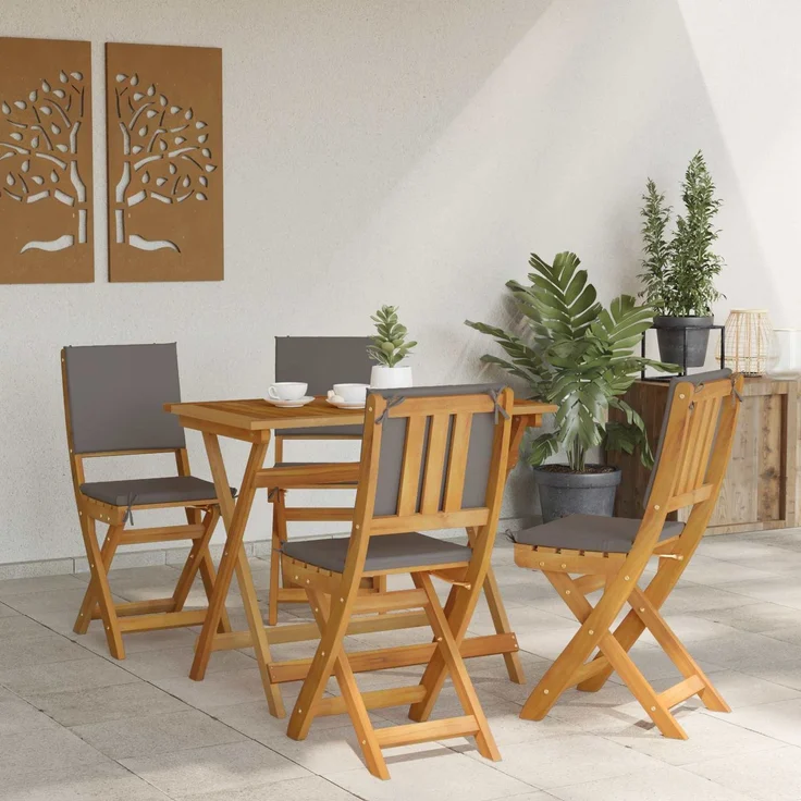 vidaXL Außen Bistro-Stühle 4 stk. Dunkelgrau Massivholz Akazie 42028103 – Bild 3