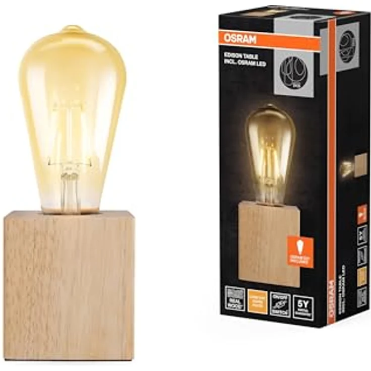 Osram Tischleuchte 1906 Edison E27 2,5W, 2400K, Holz braun, 220 lm, Vintage-Stil, austauschbar – Bild 5