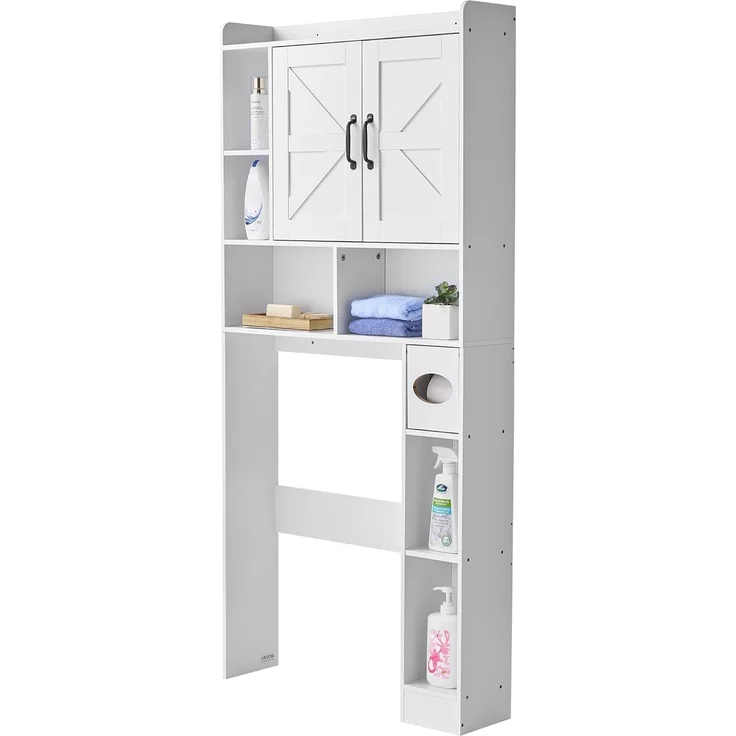 VEVOR Toilettenschrank Badezimmerschrank mit Doppeltür & verstellbarem Regal, platzsparender 4-stöckiger Badschrank über der Toilette mit offenem Regal, 1680 x 785 x 195 mm Aufbewahrungsschrank weiß – Bild 9