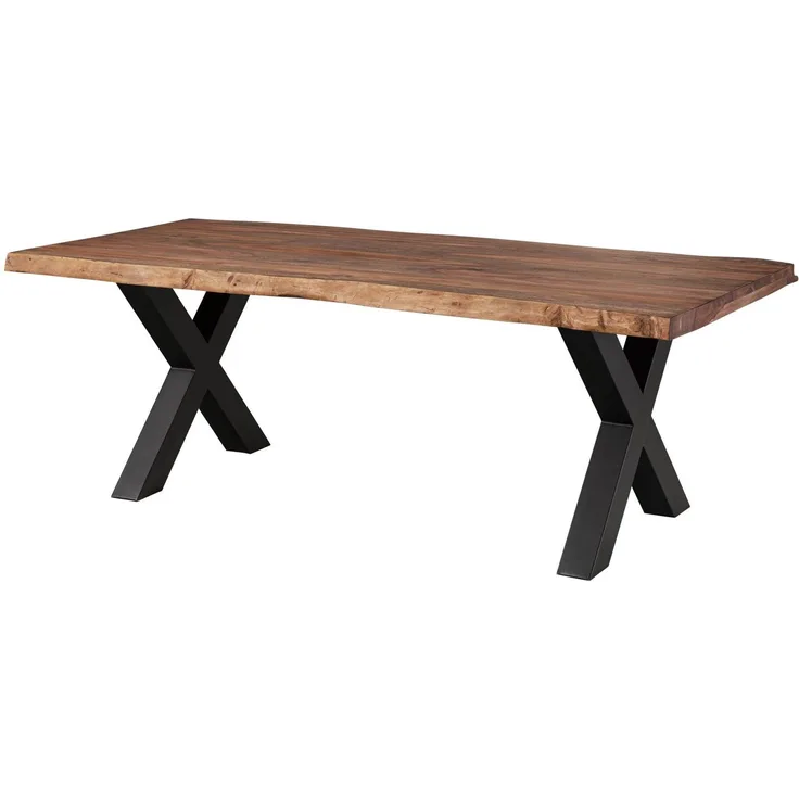 Baumtisch Sheesham 220x100x77 grau gebeizt / X-Beine anthrazit matt FREEFORM 5