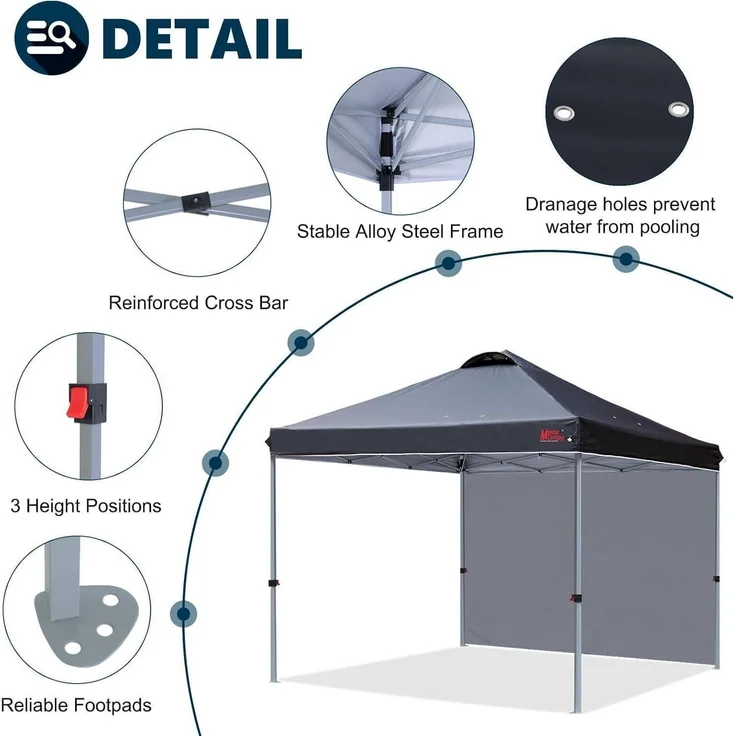 Pop-Up Pavillon 3x3m Festzelt mit Seitenwand Schwarz + Zubehör – Bild 4