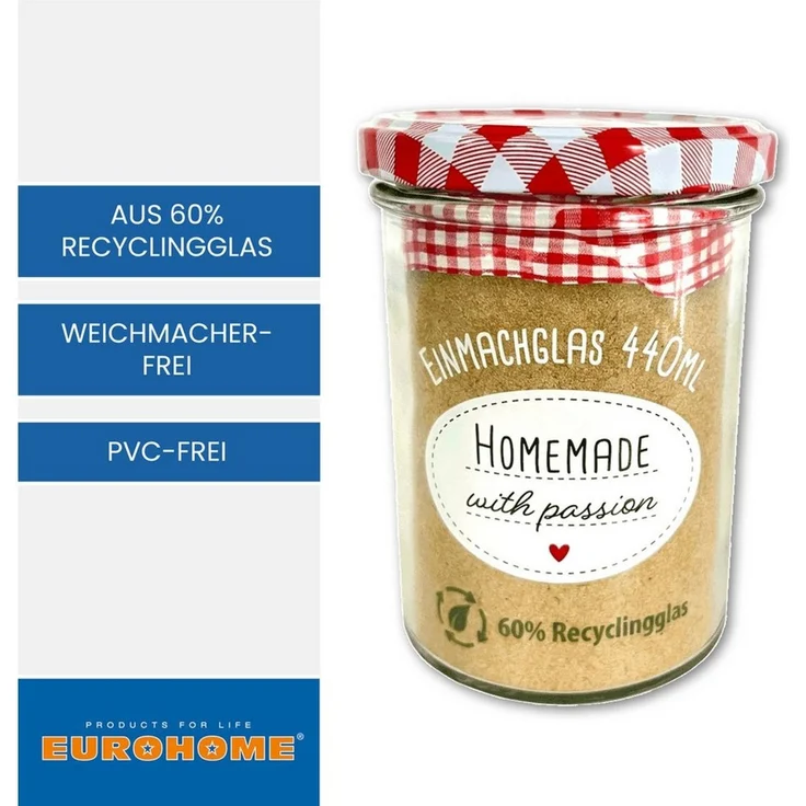 EUROHOME Marmeladenglas EUROHOME® Einmachglas 440 ml, Glas, (15-tlg, Einmachglas 15er Set), Einmachgläser mit Deckel - Schraubgläser – Bild 3
