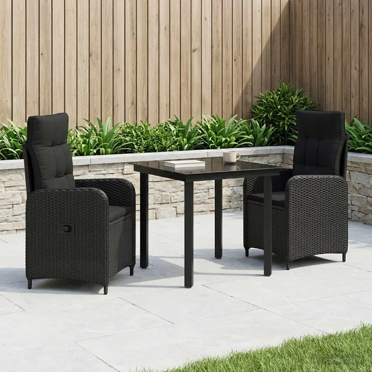 vidaXL Garten Essgruppe 3 stk. Schwarz 80 x 80 x 74 cm Poly-Rattan 3422472
