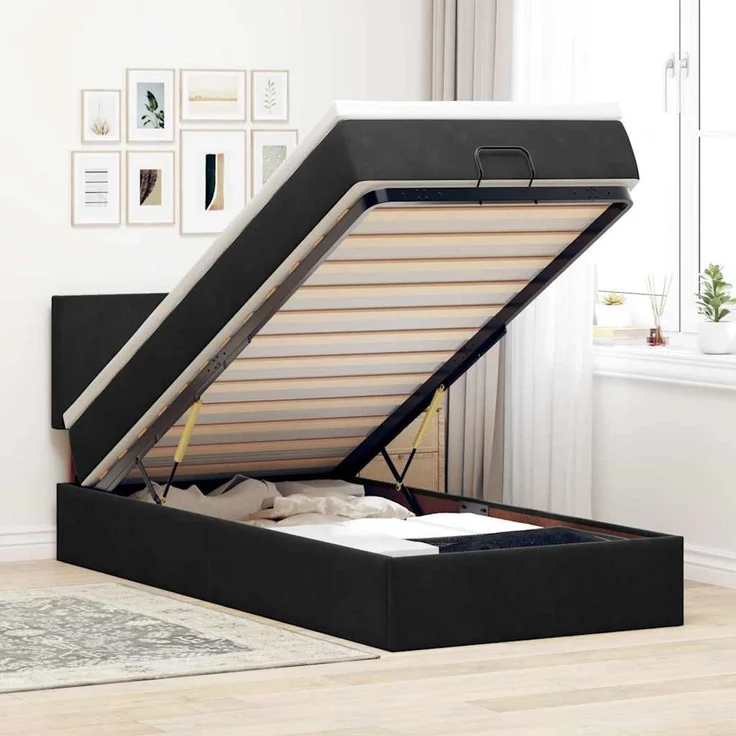 vidaXL Ottomane Bett mit Matratze & LEDs Schwarz 80x200 cm Samt 3312514 – Bild 1