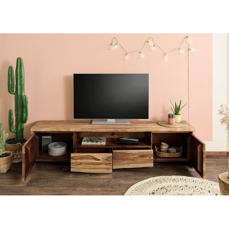 TV-Board Sheesham 200 x 45 x 50 natur lackiert / sandgestrahlt PURE SHEESHAM #221 – Bild 4