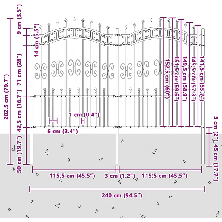 vidaXL Gartenzaun Kampen Grau 240 x 202,5 cm Pulverbeschichteter Stahl 42003966 – Bild 7