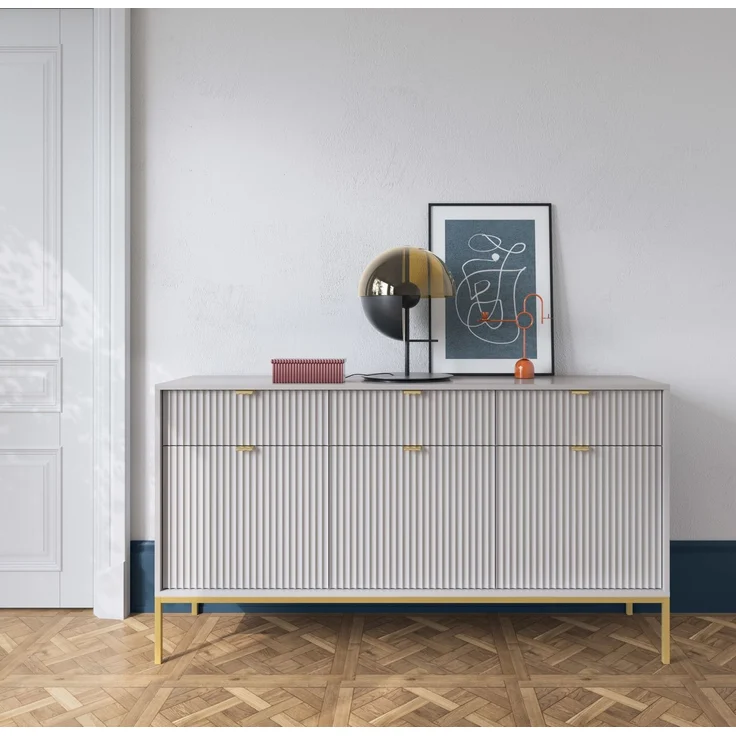 Selsey 'Vellore' Sideboard 3-türig, grau mit goldfarbenem Gestell, 83 x 154 x 39 cm – Bild 2