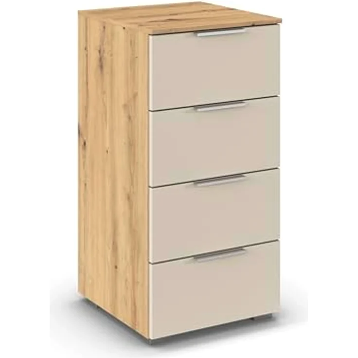 Rauch Möbel Alabama, Kommode für Schlafzimmer, Kinderzimmer, Garderobe, Flur, mit 4 Schubladen, Soft-Close-Funktion, Farbe Beige/Eiche Artisan, Holz, Griff Alufarben, Maße 40x81x42cm – Bild 1