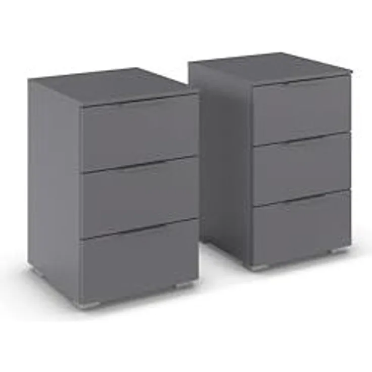 Rauch Möbel Alabama, Nachttisch-Paar für Schlafzimmer, Kinderzimmer, Gästezimmer, mit je 3 Schubladen, Soft-Close-Funktion, Farbe Grau metallic, Schwarz, Maße 40 x 61 x 42 cm