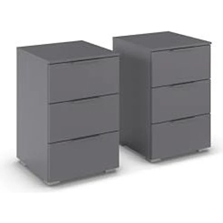 Rauch Möbel Alabama, Nachttisch-Paar für Schlafzimmer, Kinderzimmer, Gästezimmer, mit je 3 Schubladen, Soft-Close-Funktion, Farbe Grau metallic, Schwarz, Maße 40 x 61 x 42 cm – Bild 1
