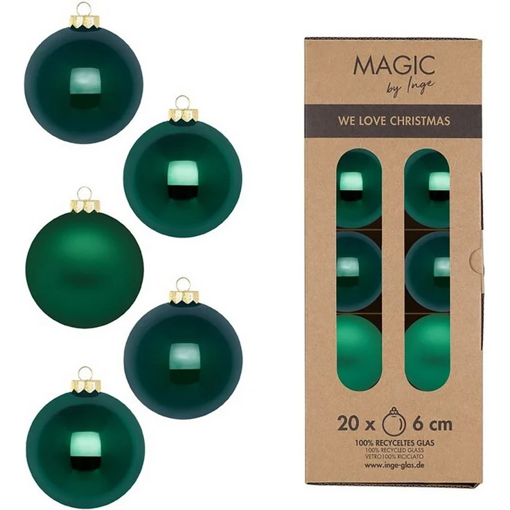 MAGIC by Inge Weihnachtsbaumkugel, Weihnachtskugeln Glas 6cm 20 Stück - Fir Green