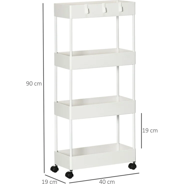 Küchenwagen aus Stahl und ABS, 4 Ebenen mit Rollen, 40x19x90 cm, Weiß – Bild 2