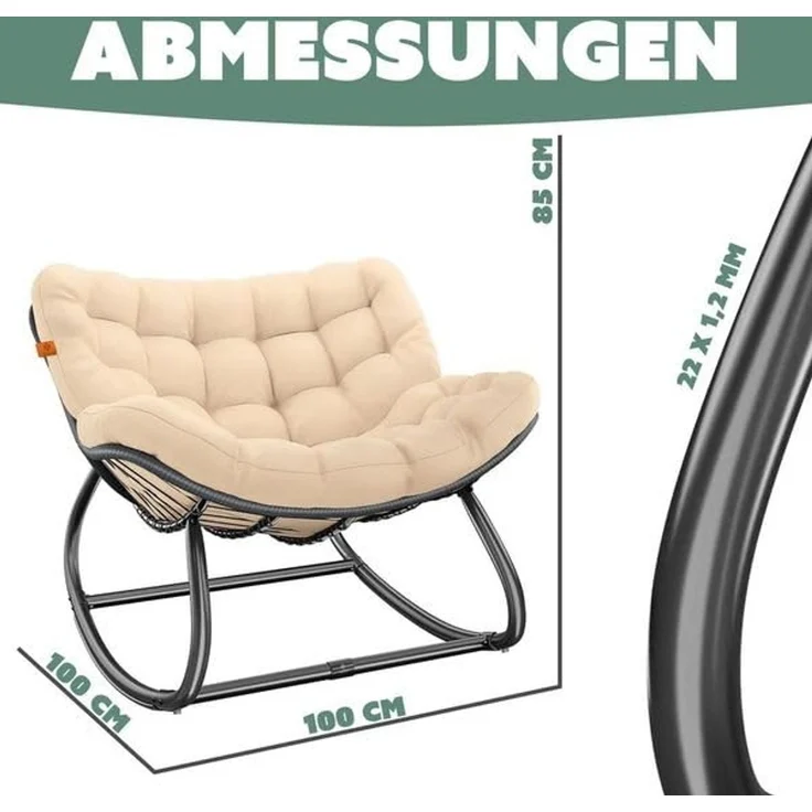 KESSER® 'XXL Chillexer' Schaukelstuhl mit Rutschfesten Füßen, für drinnen & draußen, Witterungsbeständig, Stahl / Polyester beige, 100 x 100 x 85 cm – Bild 2