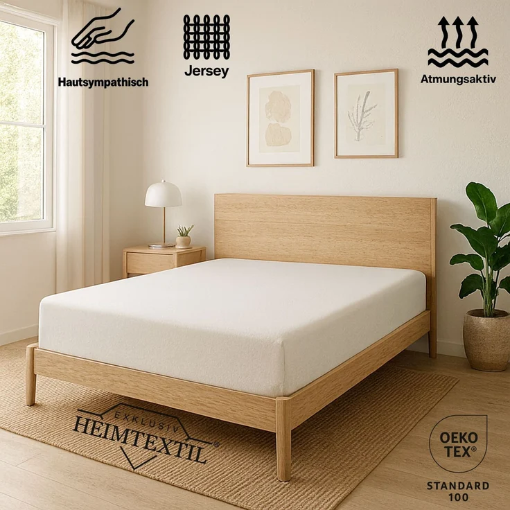 EXKLUSIV HEIMTEXTIL Jersey Spannbettlaken Deluxe 180 x 200 cm Weiss 160 GSM, 100% Baumwolle Öko - Tex Zertifiziert Bed-Sheet Bettlaken Spannbetttuch Topper Leinentuch – Bild 2