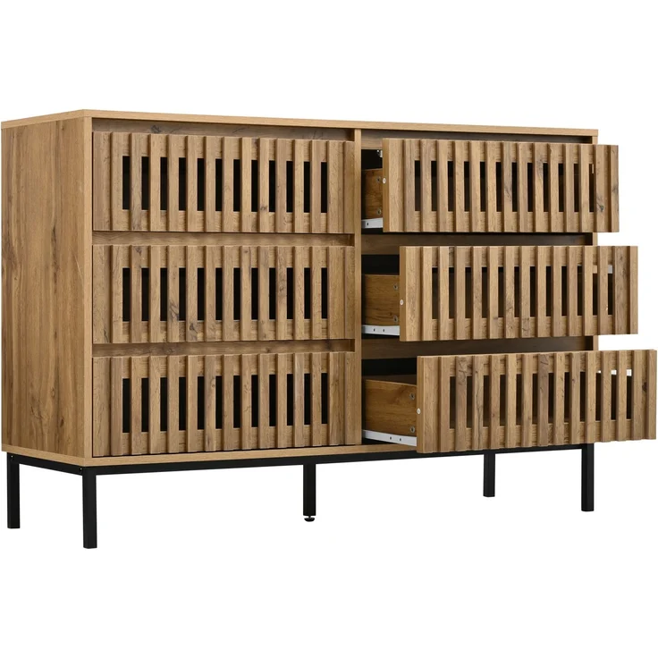 DESVIAE Sideboard Holzfarbe aus MDF/Spanplatte – 120x81x40 cm – 6 Schubladen – Bild 8
