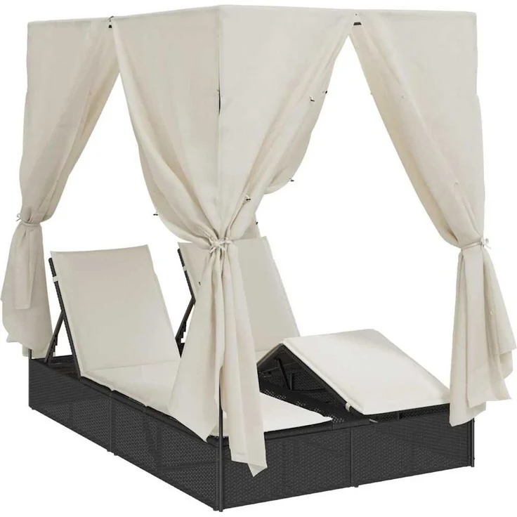 vidaXL Doppelte Sonnenliege Warmes Weiß Poly-Rattan 3376127 – Bild 2