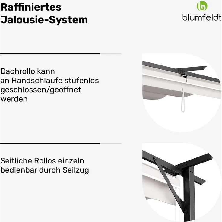 Blumfeldt Pavillon 3x3, Wasserdicht Stabil Winterfest, Pulverbeschichteter Stahlrahmen, Wetterfestes Polyesterdach, Seitliche Jalousien, Einfache Montage, Ganzjährig Nutzbar – Bild 4