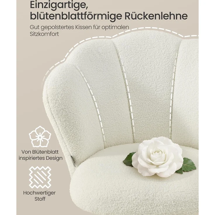 SONGMICS Drehbarer Schminktischstuhl, höhenverstellbarer Polsterstuhl mit Blütenblatt-Rückenlehne, Fleece, bis 110 kg, weiß – Bild 4