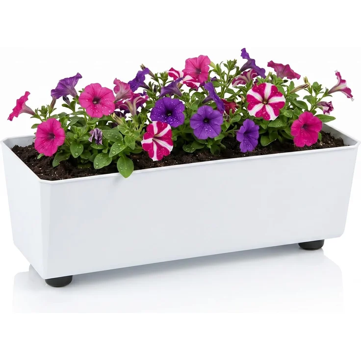 Lamela Rechteckiger Pflanzkasten mit eleganten Füßen – Weißer Blumenkübel aus robustem Kunststoff 37x17 cm, 6L – Wetterfest & Pflegeleicht - für Innen & Außen, Weiß