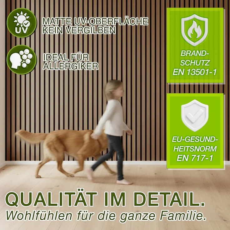 TRESKO® 2 Stück Akustikpaneele Holz 120×60 cm inkl. 4x Kleiderhaken | Wandverkleidung Eiche Natur als 3D Lamellenwand | Holzpaneele Paneele für Schallschutz | Akustik Wandpaneele mit Montageset – Bild 6