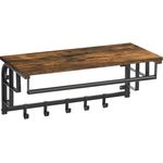 Vintage Wandgarderobe Garderobenhaken Wandregal mit 5 Haken, Hakenleiste mit Hängestange, für Flur, Schlafzimmer, Badezimmer und Wohnzimmer, 27 x 66 x 30 cm