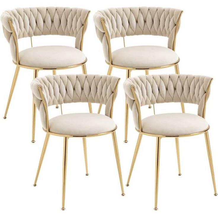 LVHOM Esszimmerstuhl Luxuriöse Samt-Stühle 2er-/4er-/6er-Set mit Rückenlehne & Metallbeine (Goldene Stuhlbeine & Rahmen, Geflochtener Stil, mehrere Farboptionen, 4 St), für höchsten Komfort und stilvolles Design für Ihr Zuhause – Bild 4