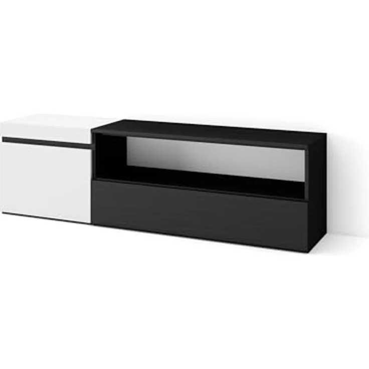 Skraut Home | TV-Schrank, Lowboard | für Wohnzimmer und Esszimmer | 150x45x35cm | Für TV-Geräte bis zu 65" | Fernsehtisch | Moderner Stil | Weiß und Schwarz – Bild 1