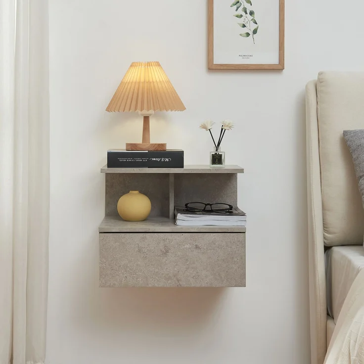 Nachttisch hängend Amberg mit Schublade Betonoptik, hell [en. casa] – Bild 2