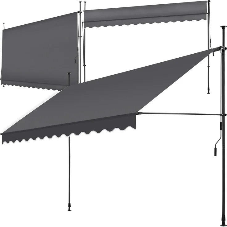 tectake® Klemmmarkise mit Handkurbel, Balkon Markise ohne Bohren, Markise höhenverstellbar, UV-beständig, wasserabweisend, Terrassenüberdachung, Sonnenschutz Terrasse & Balkon, 350 cm - schwarz/grau – Bild 1