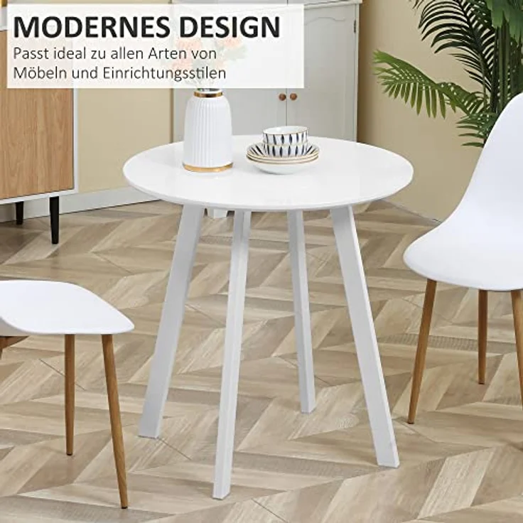 HOMCOM Esstisch Runder Küchentisch für 2 Personen (Rundtisch, 1-St, Esszimmertisch), Weiß Ø72 x 75cm – Bild 5