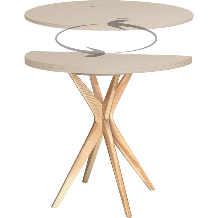 Ragaba kleiner halbrunder Esstisch, MDF & Massives Eschenholz, 100x50 cm, Braun Beige – Bild 1