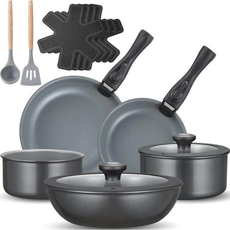 BEZIA Pfannen-Set Induktions Töpfe Set, Keramik Pfannenset mit abnehmbaren Griffen, Aluminium (17-tlg), natürliche Keramikbeschichtung, 30% Energieersparnis – Bild 4
