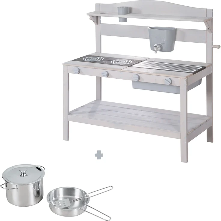 roba Spielküche Outdoor - inkl. Küchenzubehör - HxBxT: ca. 88 x 90 x 35 cm - Grau – Bild 2