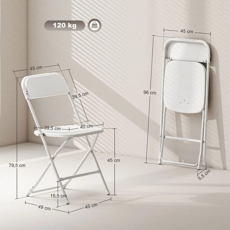HOMCOM Klappstuhl faltbare Stühle, Stahlrahmen, vielseitig einsetzbar (Bürostuhl, 6 St), für Esszimmer, Wohnzimmer, Weiß – Bild 2