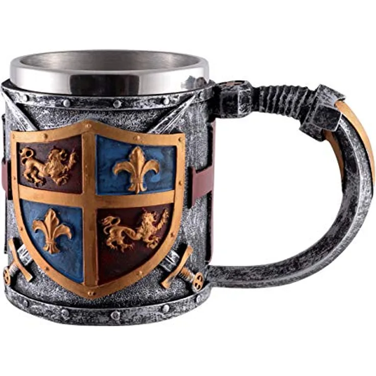 Vogler 816-2731 Mittelalter Wappenkrug mit Metalleinsatz Wappen Bier Krug Kelch Ritter